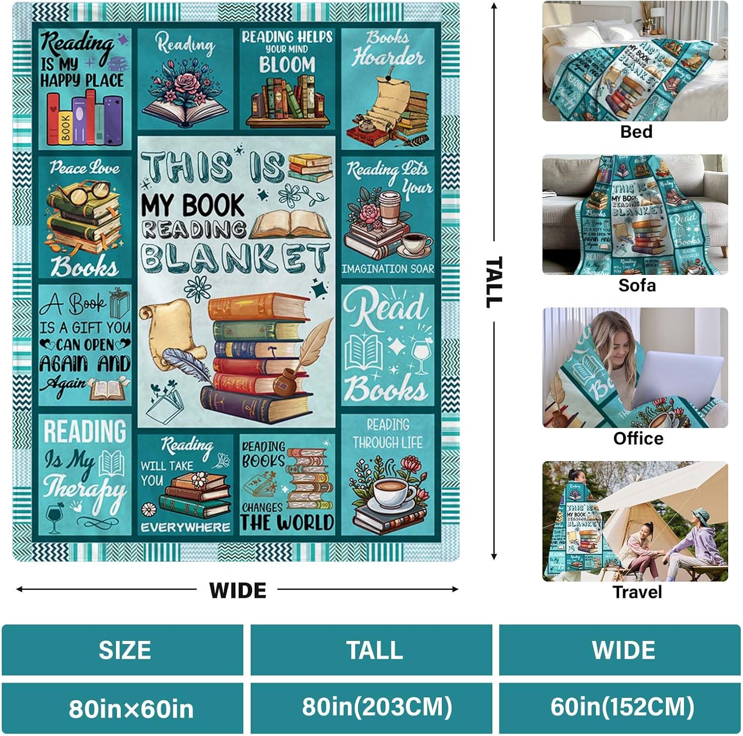 Book Lovers Gifts for Women, Librarian Gifts for Reader, Just a Girl Who Loves Book‘s Blanket Gifts for Reading Lover Bookish, Gift on Christmas Birthday Graduation, Reading Blanket, 60"x 80"