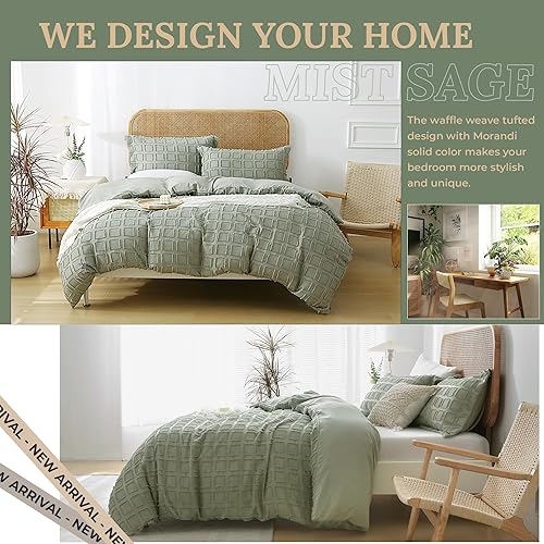 Miniatura 3 de MILDLY Juego de funda de edredón copetuda, tamaño Queen, 3 piezas, 100% microfibra lavada, suave y transpirable, texturizada, con cierre de