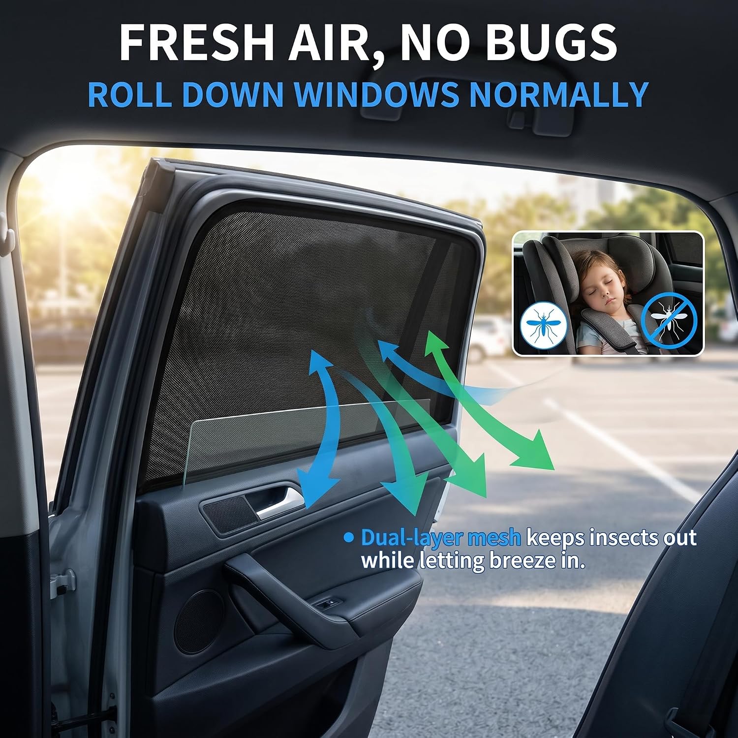 4 PCS Car Window Shades, Sun Shade with Double Layer Mesh UV Protection, Car Window Privacy Cover for Families, Universal for Most Cars, Trucks, SUVs (Black)