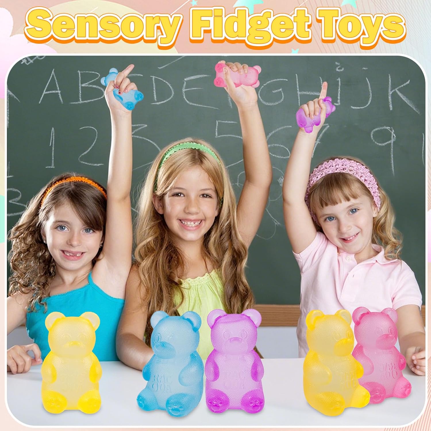 Gummy Bear & Sugar Ball Designs, Anxiety Relief & Focus Toy, Maltose Filled Squeeze Toys for Sensory Play,Sensory Fidget Toys for Adults, Kids, Slow Rising Squishy Stress Ball (Orange ) - Image 6