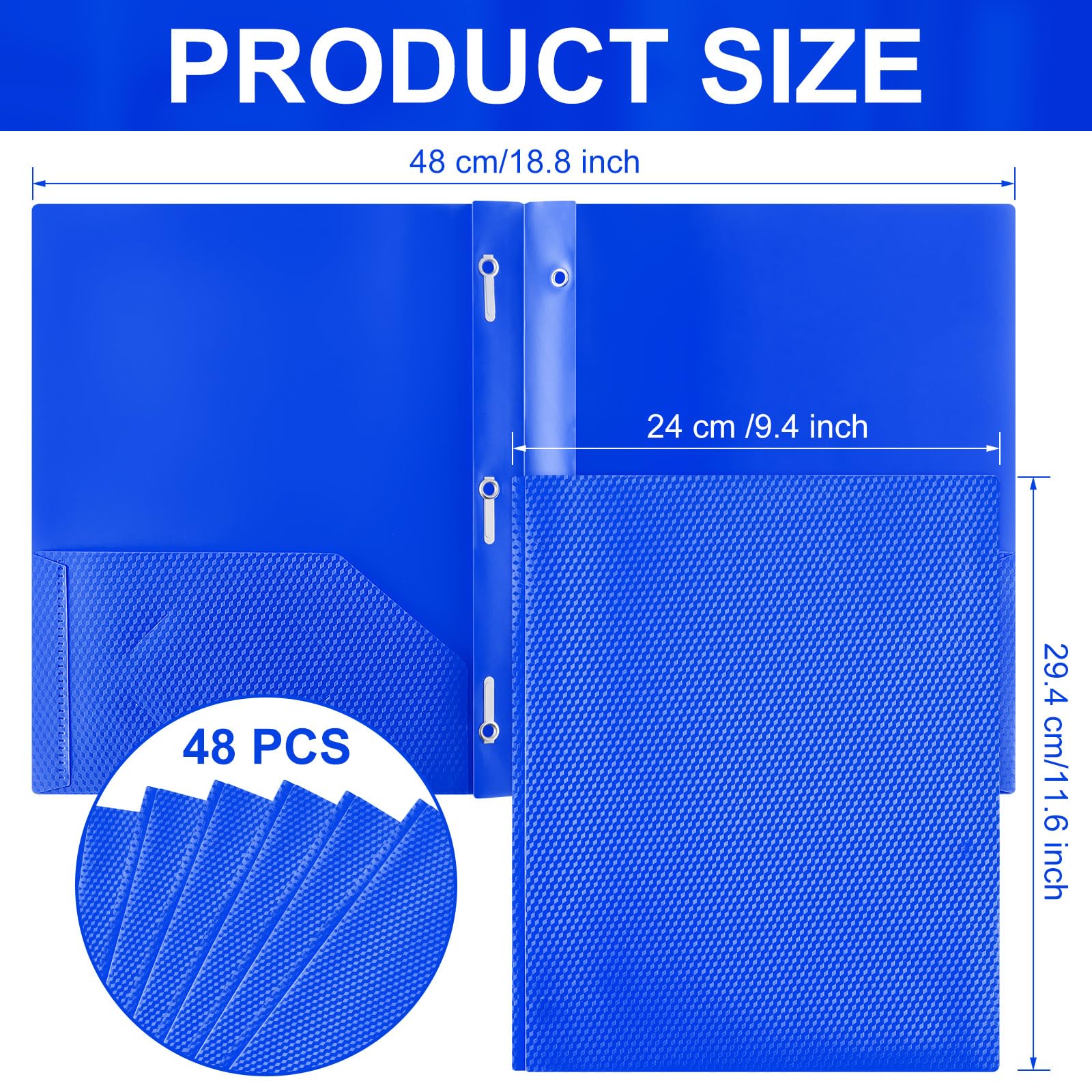 Patelai 48 carpetas de plástico con bolsillos y puntas, 2 carpetas de bolsillo resistentes con 3 puntas y cierres para oficina (azul, diamante)