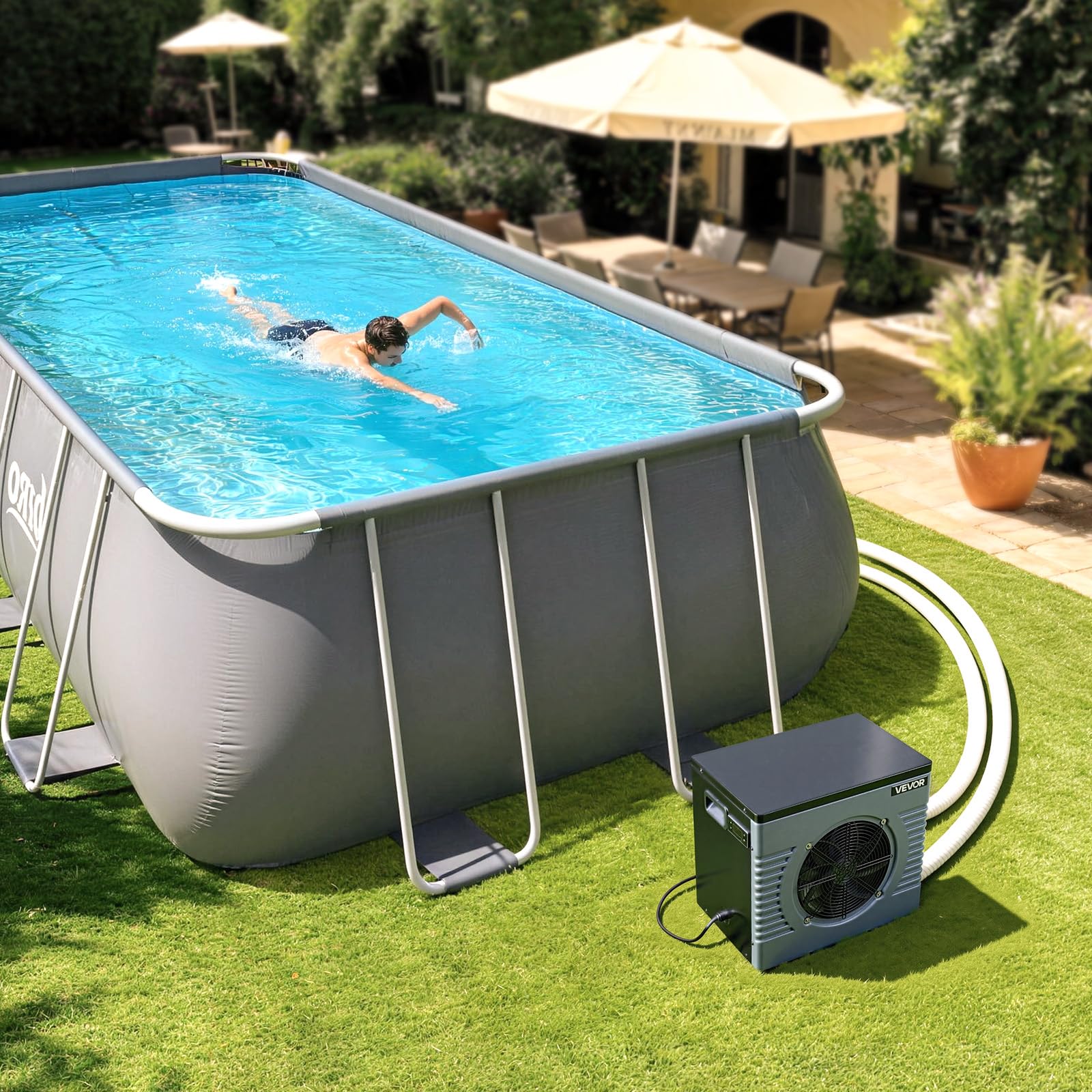 VEVOR Pompe à Chaleur pour Piscine 4,92 kW Chauffage Électrique Hors Sol 18 m³ COP 5,29 Faible Niveau Sonore GFCI