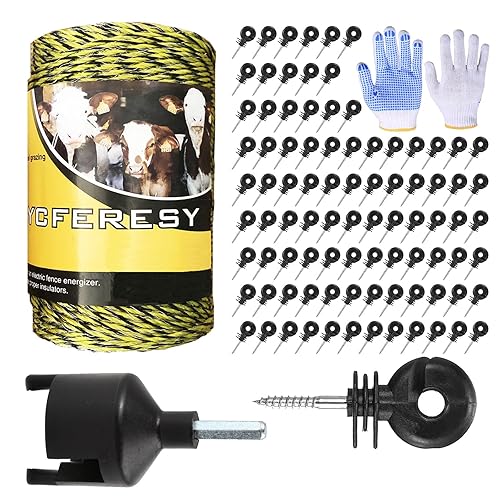 YCFERESY Alambre de polietileno eléctrico mejorado para valla de 656 pies, 656.2 ft y 100 unidades, aislador eléctrico negro, aislador de rosca,