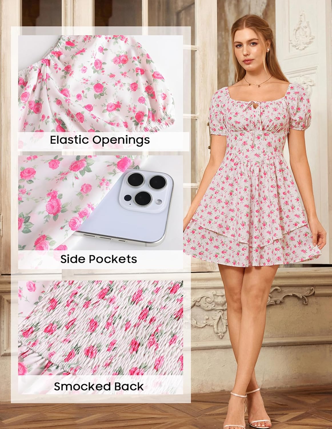 Scarlet Darkness Floral Corset Dress Summer Dresses for Women Girls 2026 Short Milkmaid Sundress with Pocket - Image 5