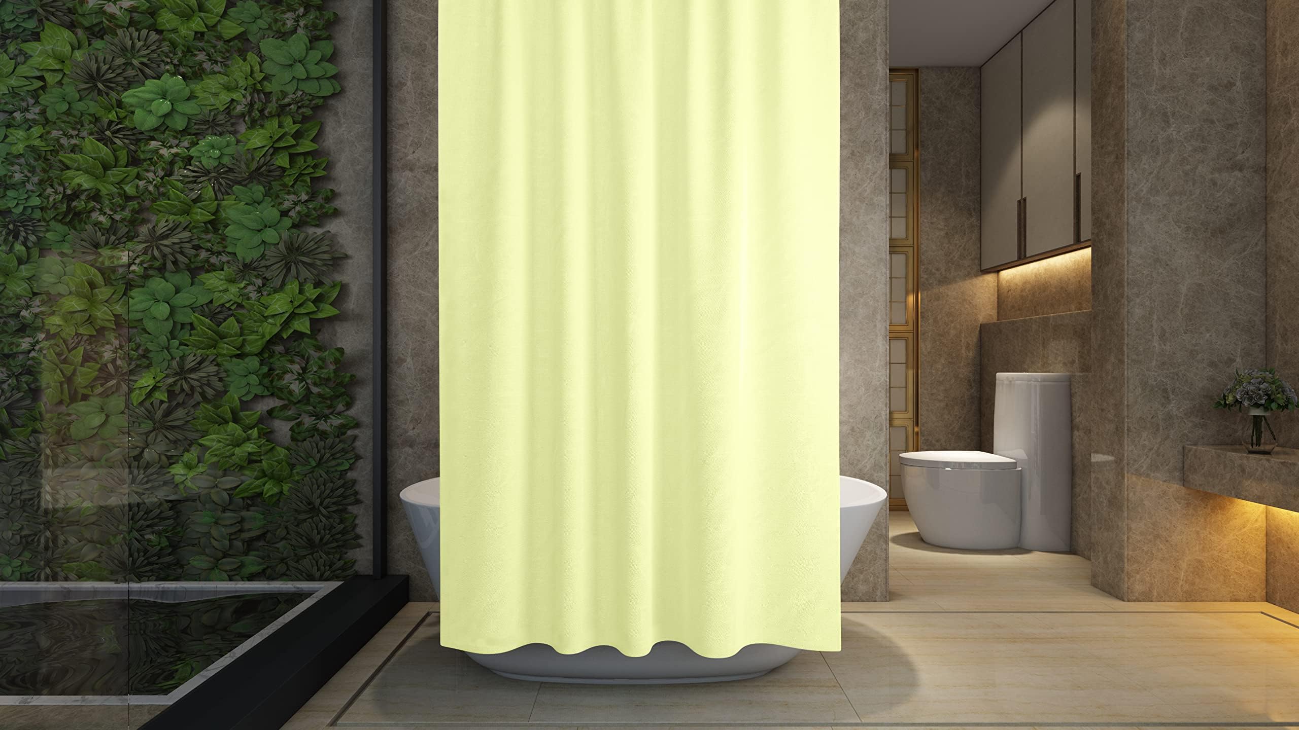 ProBytes Shower Curtain - Made of PEVA, Water Repellent, Mildew Resistant, 180x180cm, 71x71inch, Rail Hooks, Ultra-Thin, Feather Light, Wet Rooms, Shower, Bath, Plain (Lemon Yellow)