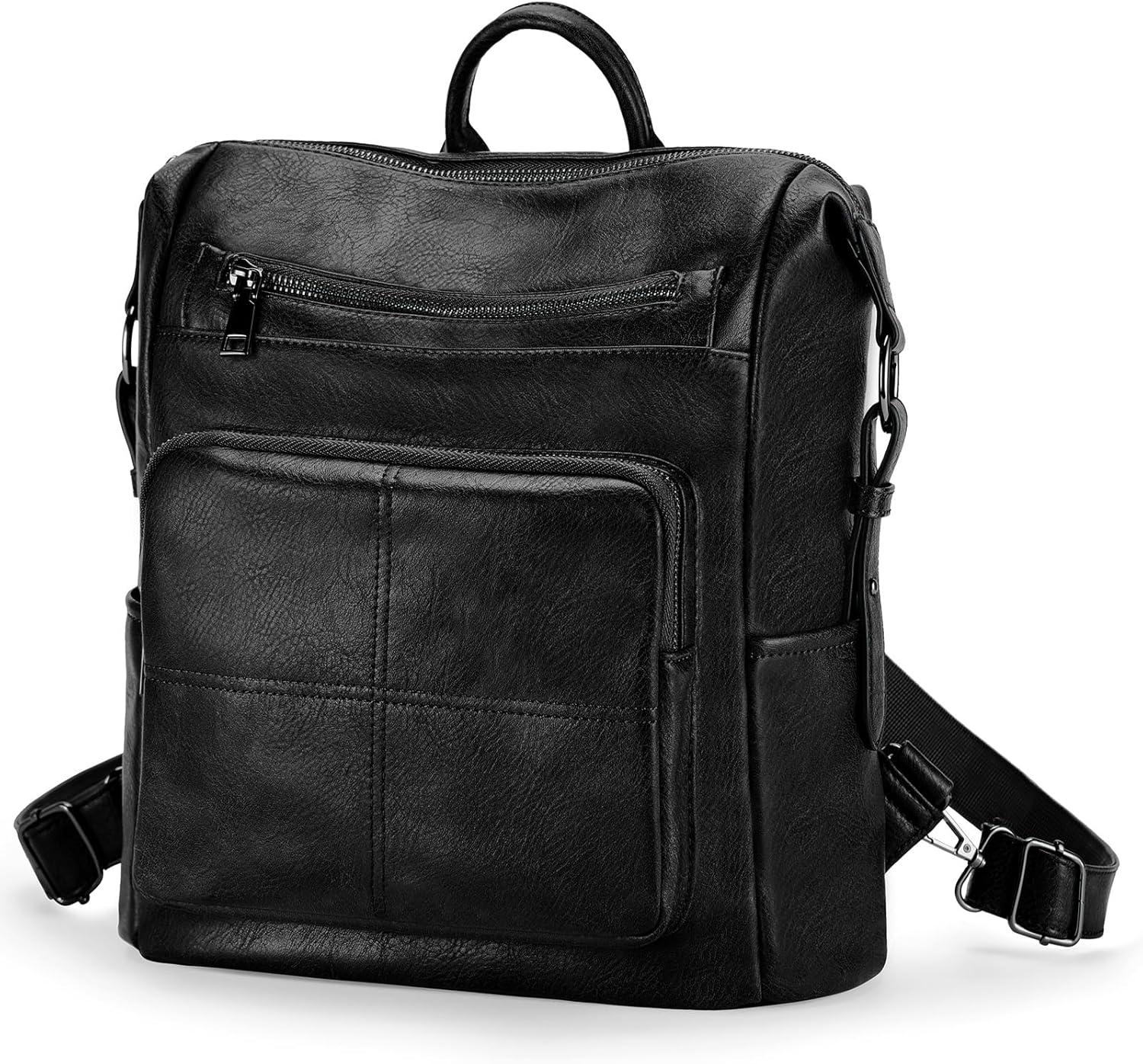 VASCHY Backpack Purse for Women,Vegan Fashion Leather Medium Convertible Ladies Backpack Shoulder Bag for Travel/Work/Diaper Black