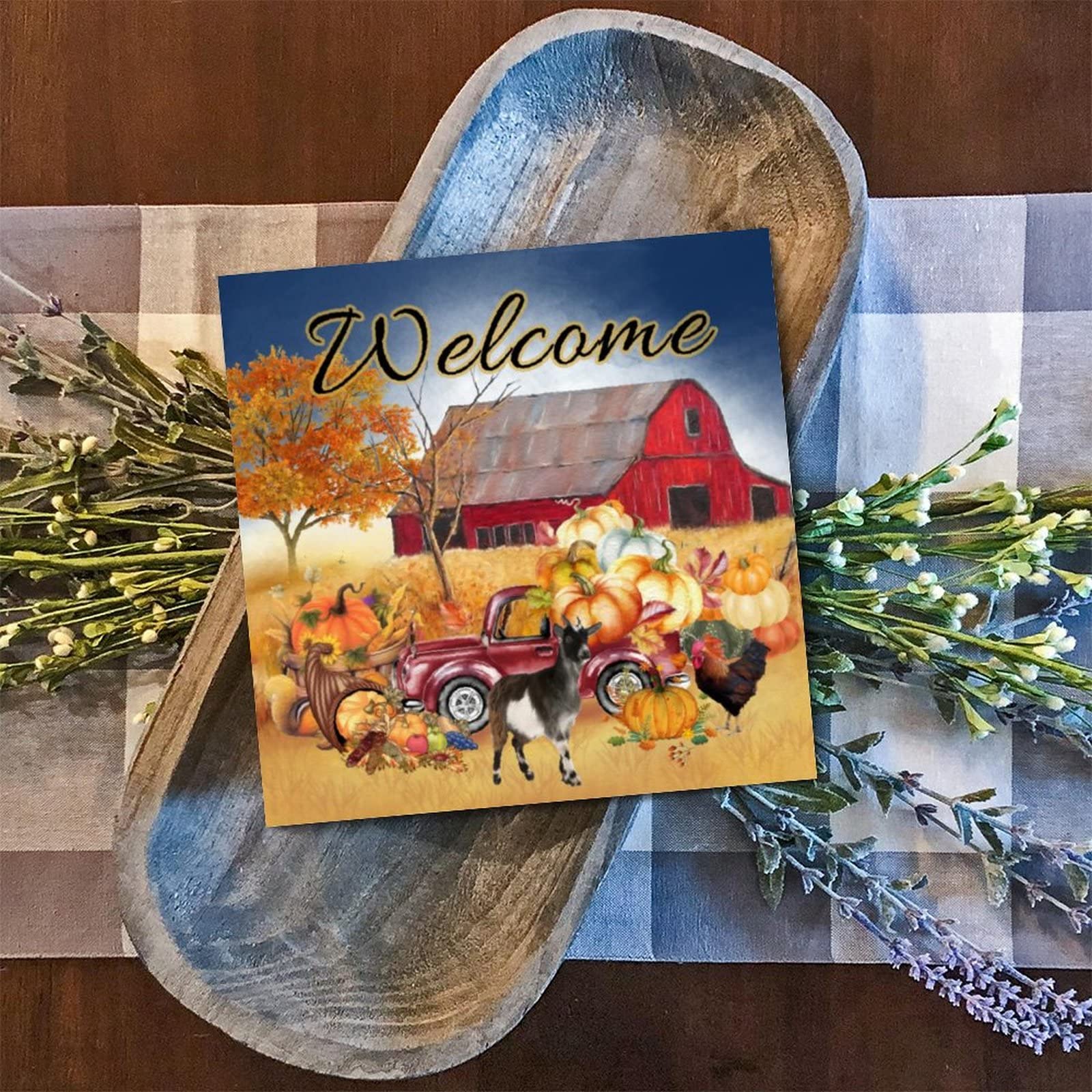 Panneau en bois Welcome Fall Pumpkin plaque érable décoration suspension automne