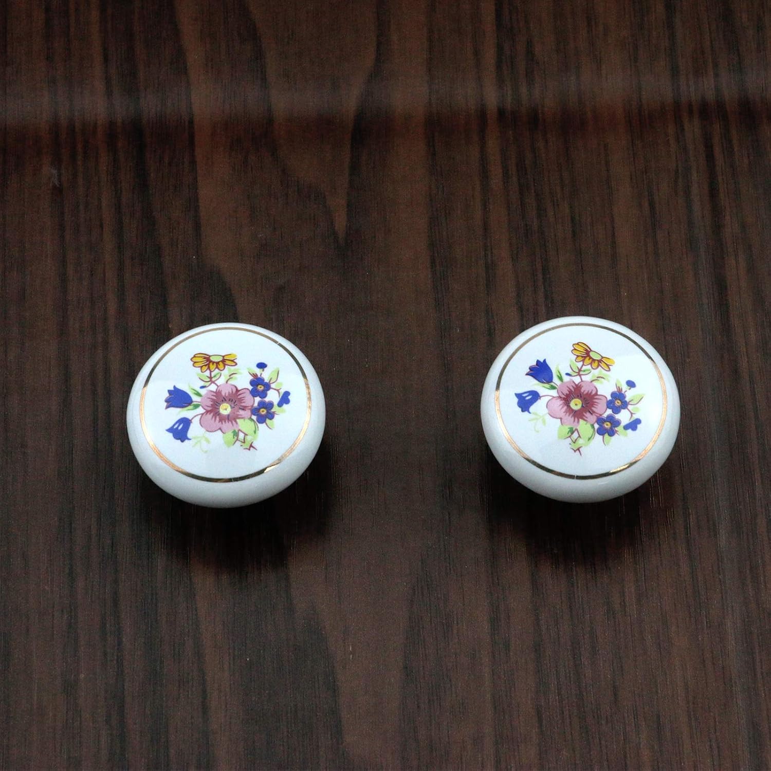 Quluxe 1-1/2 inch Hand Painted Ceramic Knobs Kitchen Cabinet Retro Vintage Door Drawer Handles Pulls for Dresser Cupboard Wardrobe- Colorful Flower (Pack of 10)