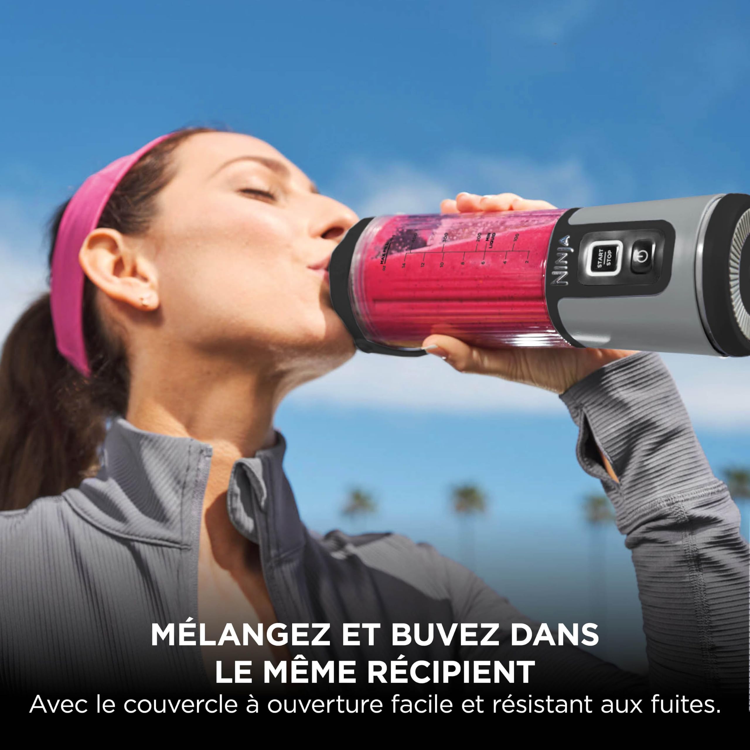Ninja Blast Blender portable, 530 ml, couvercle résistant aux fuites et bec verseur, mini blender sans fil puissant, rechargeable, smoothies, shakes protéinés, mixe fruits et glaçons, noir, BC151EUBK | couvercle résistant aux fuites et bec verseur, mini b