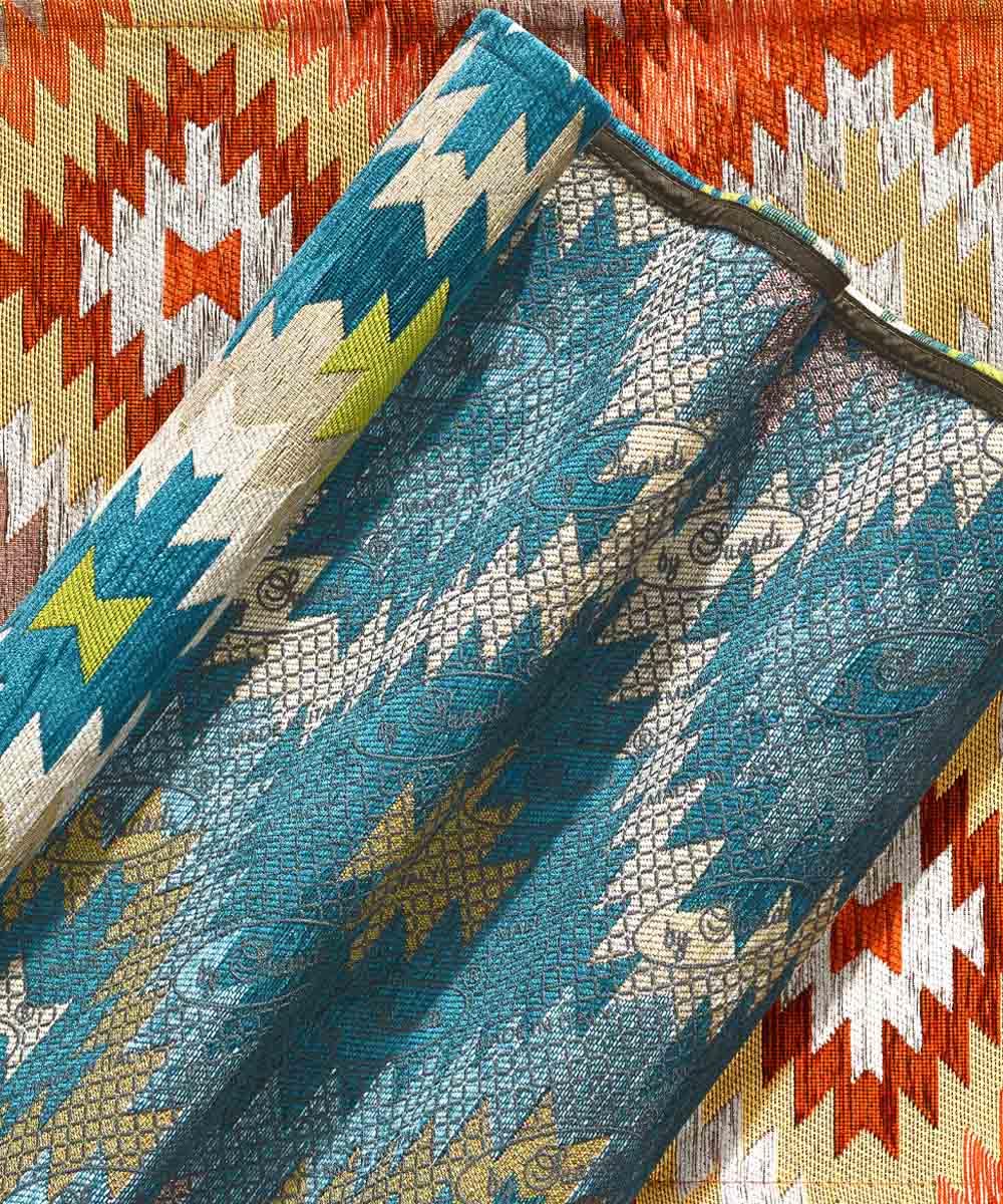 Coppia tappeti moderni AVANA VERDE BLU geometrico etnico kilim, passatoie arredo camera matrimoniale scendiletto lavabili anti-scivolo cm.65x110 (Coppia)