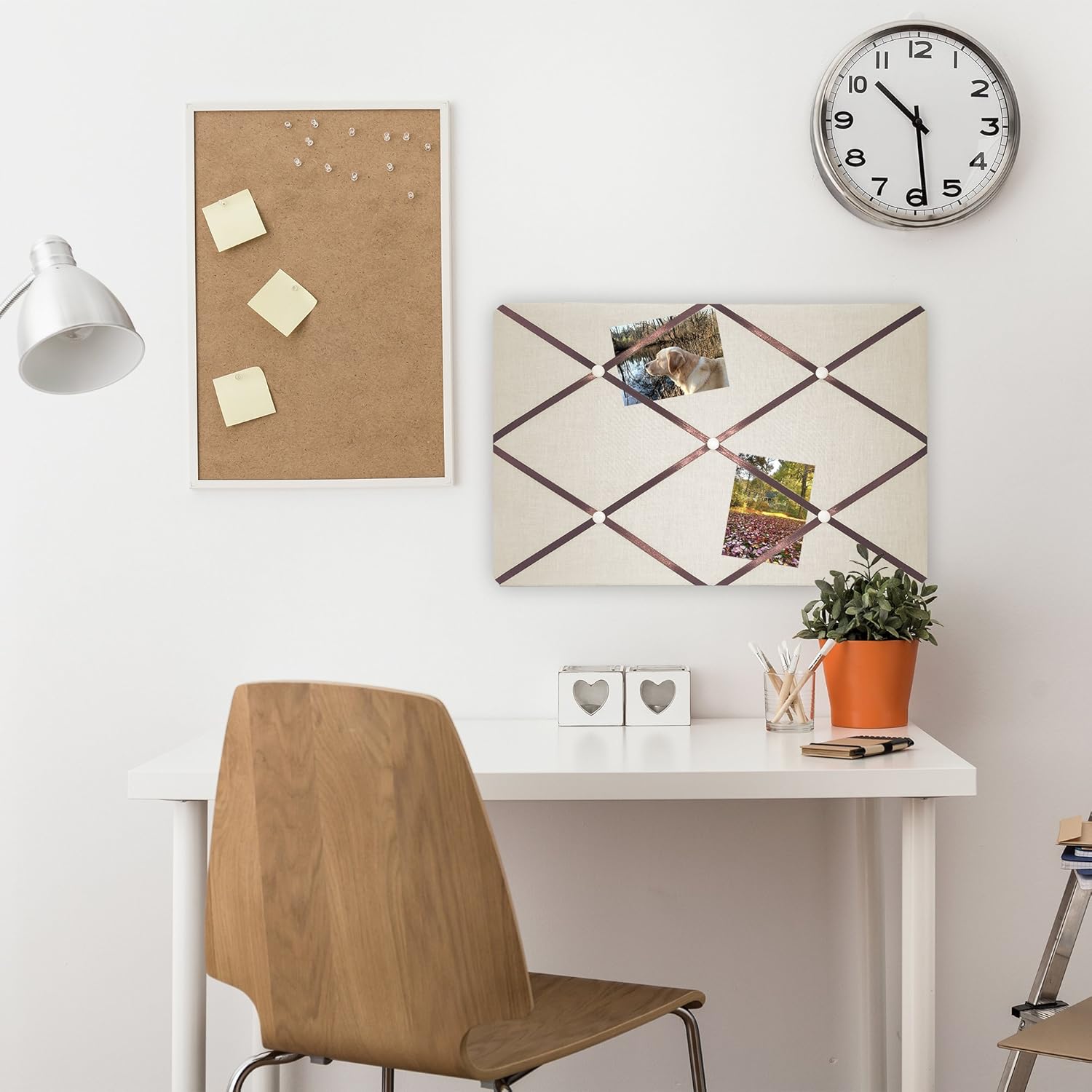 Breeze Point Fabric Memo & Photo Bulletin Board with Ribbons, 23.75" x 15.75", Off/White: Home & Kitchen