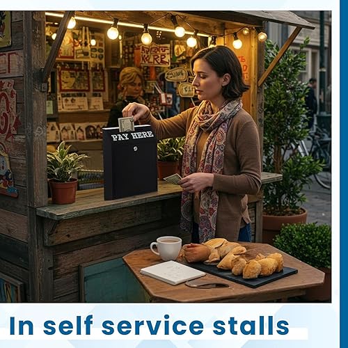 Miniatura 5 de Caja de dinero segura de 15 x 12 x 4 pulgadas, caja de donación de metal con cerradura para montaje en pared, boleta de entrega preperforada para