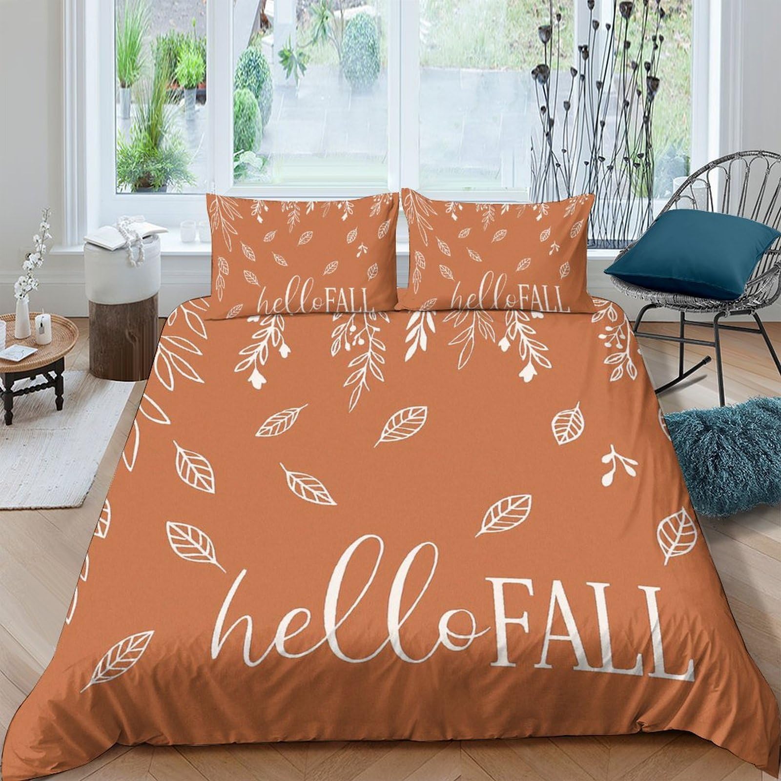 Ctjqhvkz Style-9 3D Printed Autumn Leaves Fitted Sheet Microfiber Soft Orange Hello Fall Mattress Cover For Bedroom Guestroom Decor Single（135X200cm）