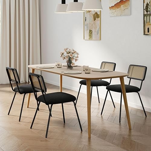 Miniatura 4 de Juego de 4 sillas de comedor modernas de ratán negro, sillas laterales sin brazos con patas de metal para comedorsala de estar