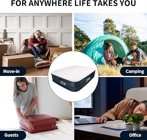 Miniatura 5 de Cirtek Colchón inflable Queen de 18 pulgadas para campamento, viajes, dormir, colchón inflable de tamaño portátil con bomba eléctrica, cama de aire