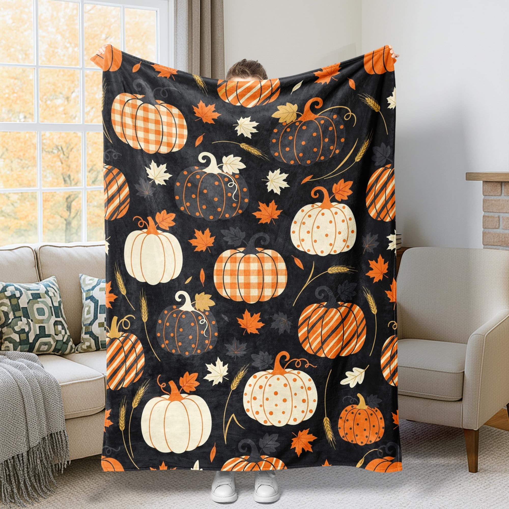 Couverture citrouilles polaire haut de gamme pour canapé et lit cosy
