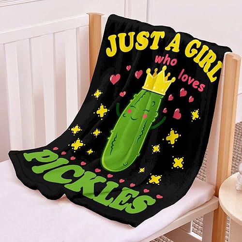Miniatura 4 de Manta de pepinillos, regalo divertido para niñas y mujeres, cómoda felpa con texto en inglés Just A Girl Who Loves Pickles, manta de forro polar,
