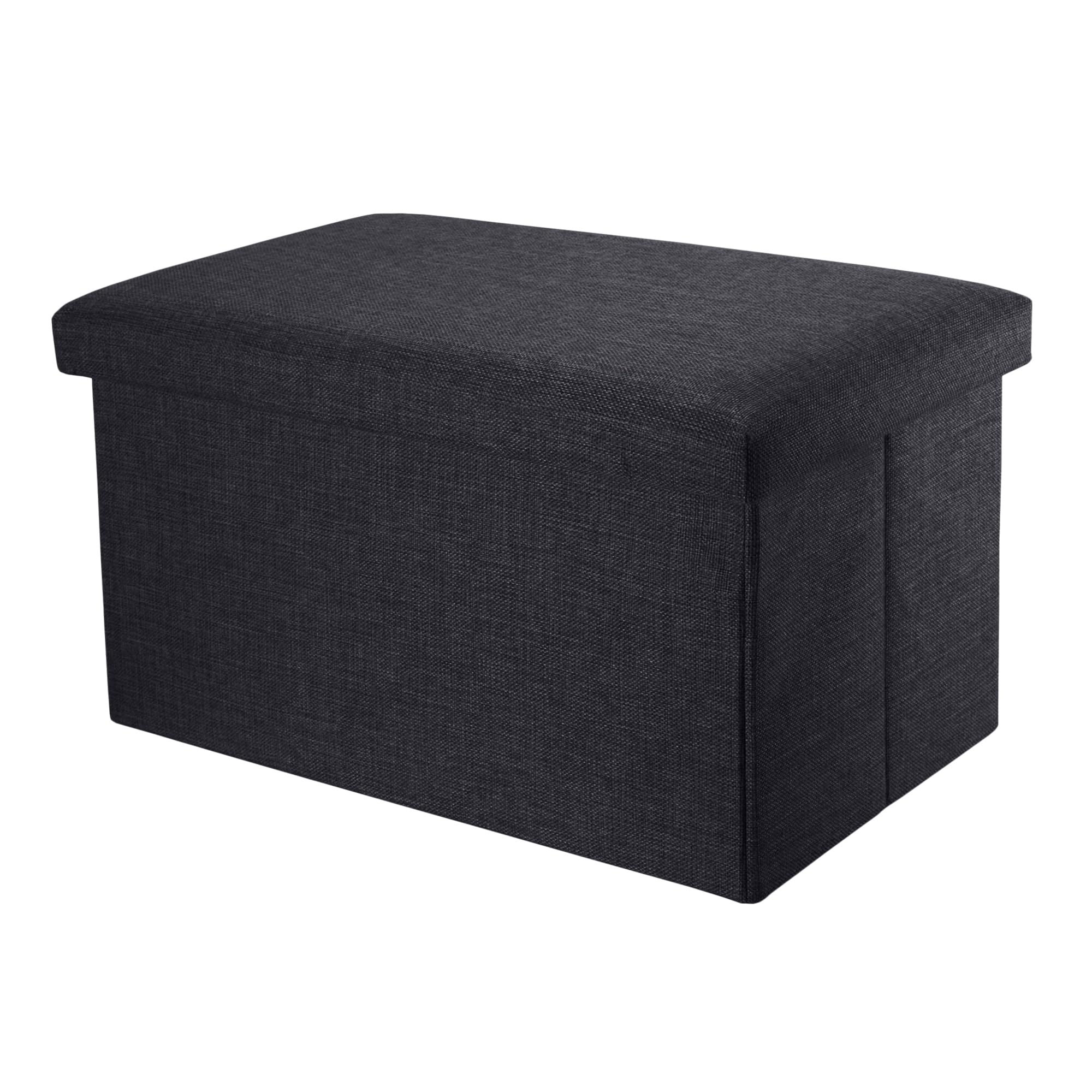 INTIRILIFE Panca pieghevole 49x30x30cm in BLACK - Cubo di seduta in tessuto con vano portaoggetti e coperchio in look lino - Cubo di seduta poggiapiedi pieghevole con cassetto portaoggetti - Sgabello