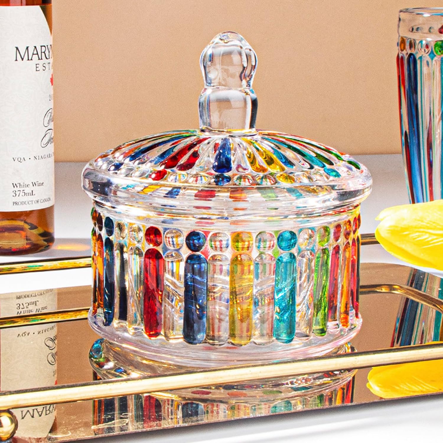 Amazon.com: 1 Tier 15 oz Colorful Crystal Candy Jar with Lid, Storage ...