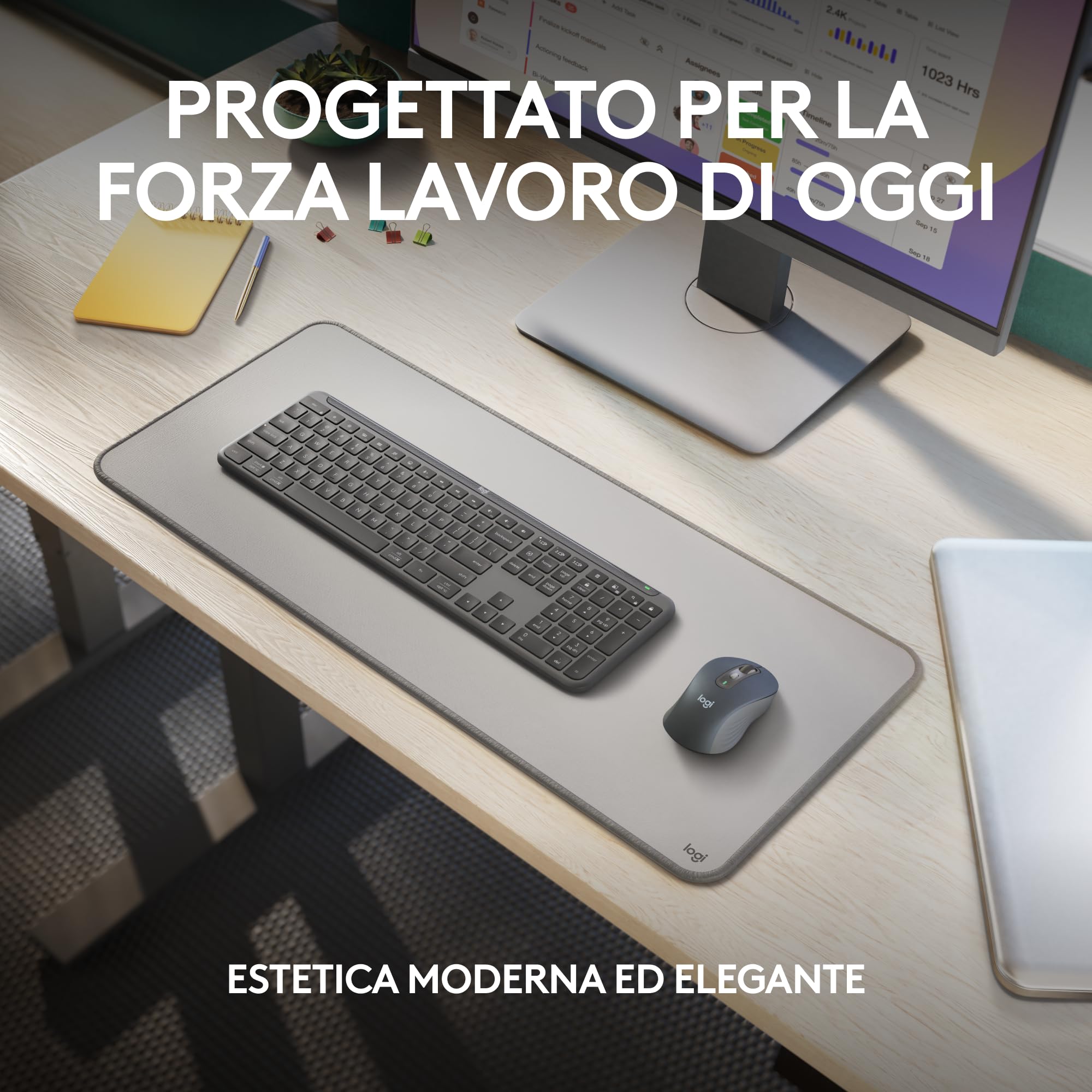 Logitech Signature Slim MK950 for Business, kit tastiera e mouse wireless, digitazione discreta, ricevitore sicuro,Bluetooth, certificazione globale, Windows/Mac/Chrome/Linux -Grafite, Layout Italiano