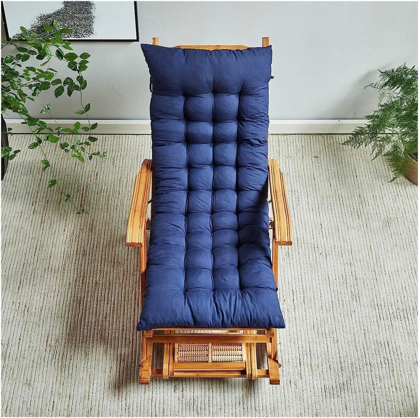 Reclining Patio Chair for Lawn Backyard Foldable Rocking Chair Deck Chair Lounge Chair Balcony Chair Patio Garden Nap Sun Lounger Recliner Armchair Lounge Chair(D+Cushion)
