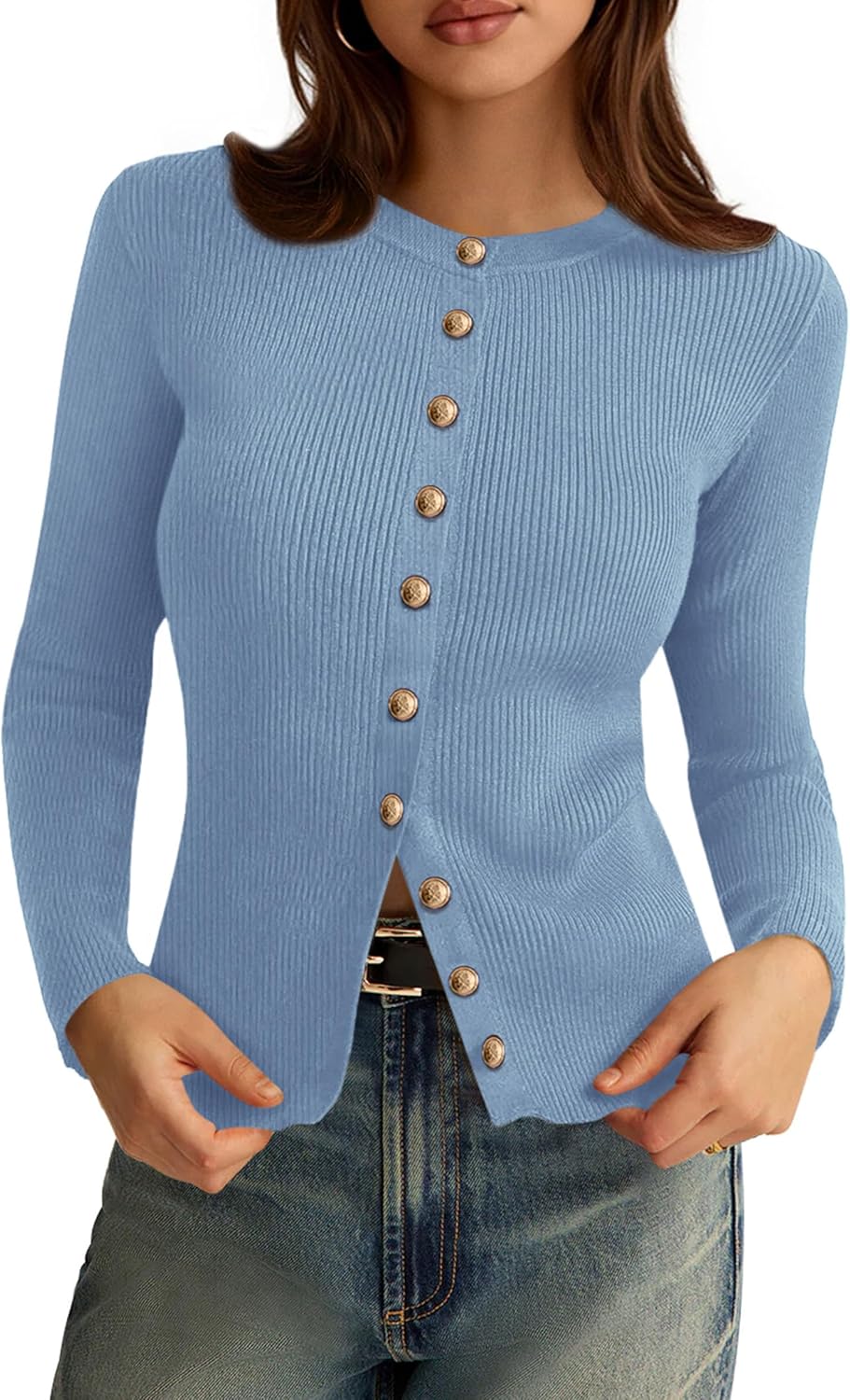 PRETTYGARDEN Womens 2026 Fall Cardigan Sweaters Lightweight Long Sleeve Button up Ribbed Knit Tops Winter Fashion Clothes