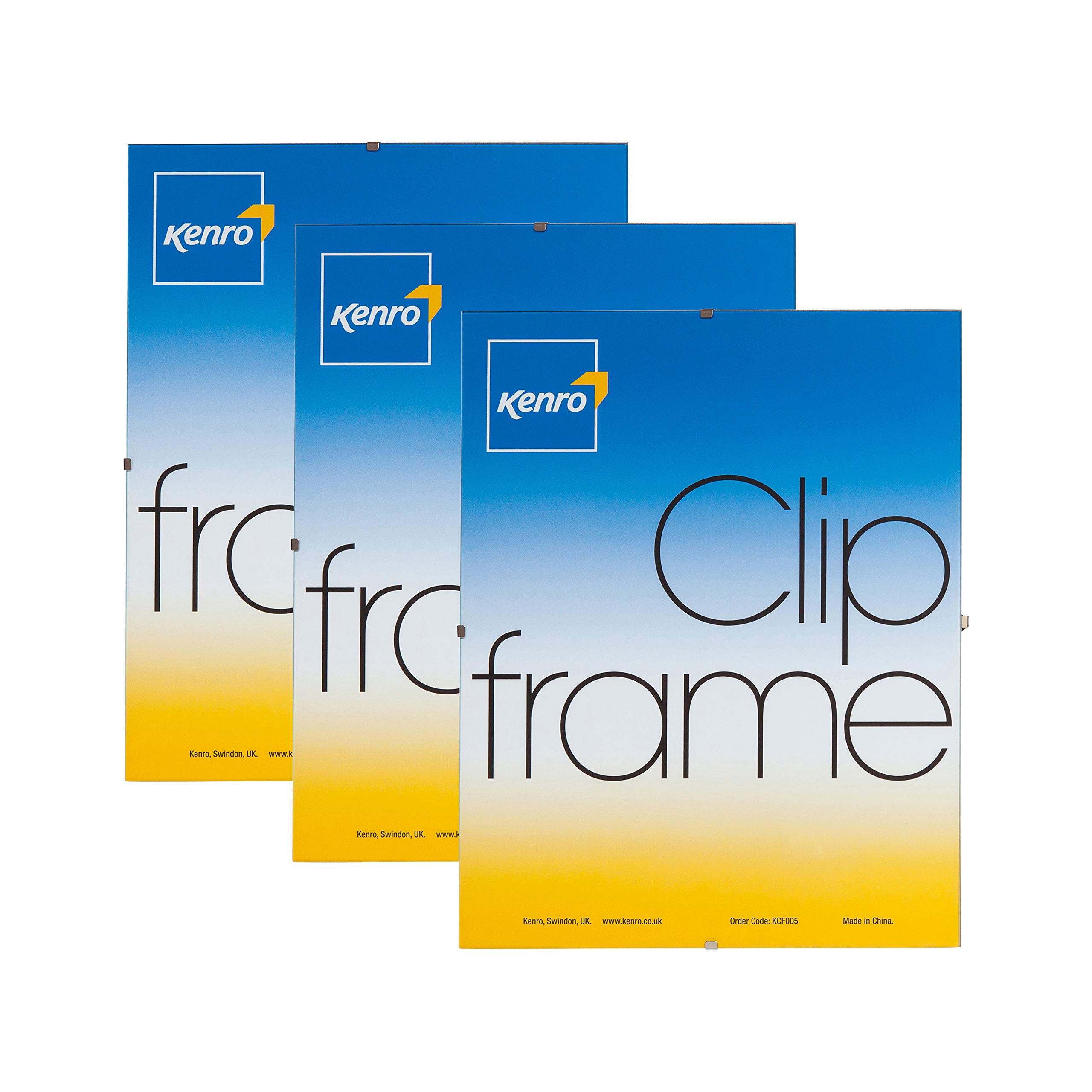 Kenro Box Of 3 Clip Frame 8X10 / 20X25cm With Glass Front For Posters, Certificates, Drawings & Illustrations. Contemporary Poster Frame With Metal Clips- Kcf005