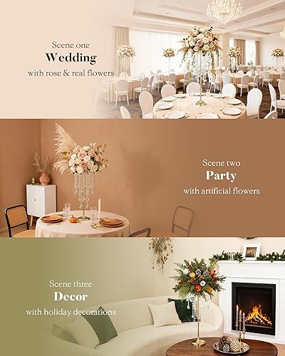 Miniatura 7 de 12 centros de mesa altos de cristal dorado para mesas, soporte de flores de 29.53 pulgadas de alto para bodas con jarrones de cristal dorado para