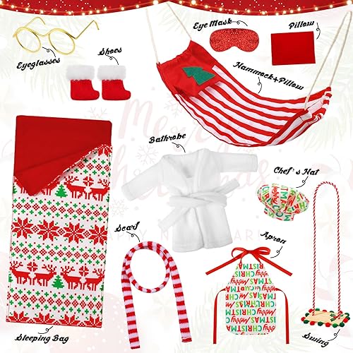 Miniatura 78 de Kacctyen 12 piezas de accesorios de Navidad incluyen muñeca de Navidad, saco de dormir, suéter, delantal, sombrero de chef, bufanda, orejeras