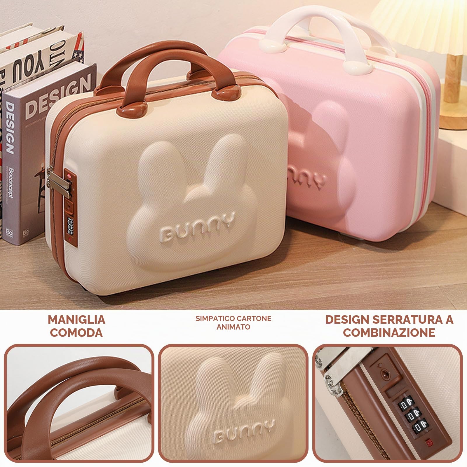 Balakaka Beauty Case da Viaggio per Cosmetici Password Borsa Cosmetica, Beauty Case Rigido regalo della ragazza, Borsa da Toilette Portatile Impermeabile in ABS Custodia con Manico Bianco sporco
