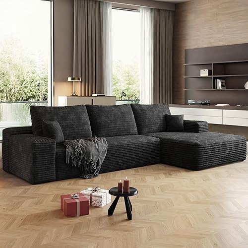 Miniatura 62 de Sofás seccionales de 96 pulgadas para sala de estar, sofá de nube tapizado en forma de L, sofás modulares modernos con diván (negro, 96 pulgadas de