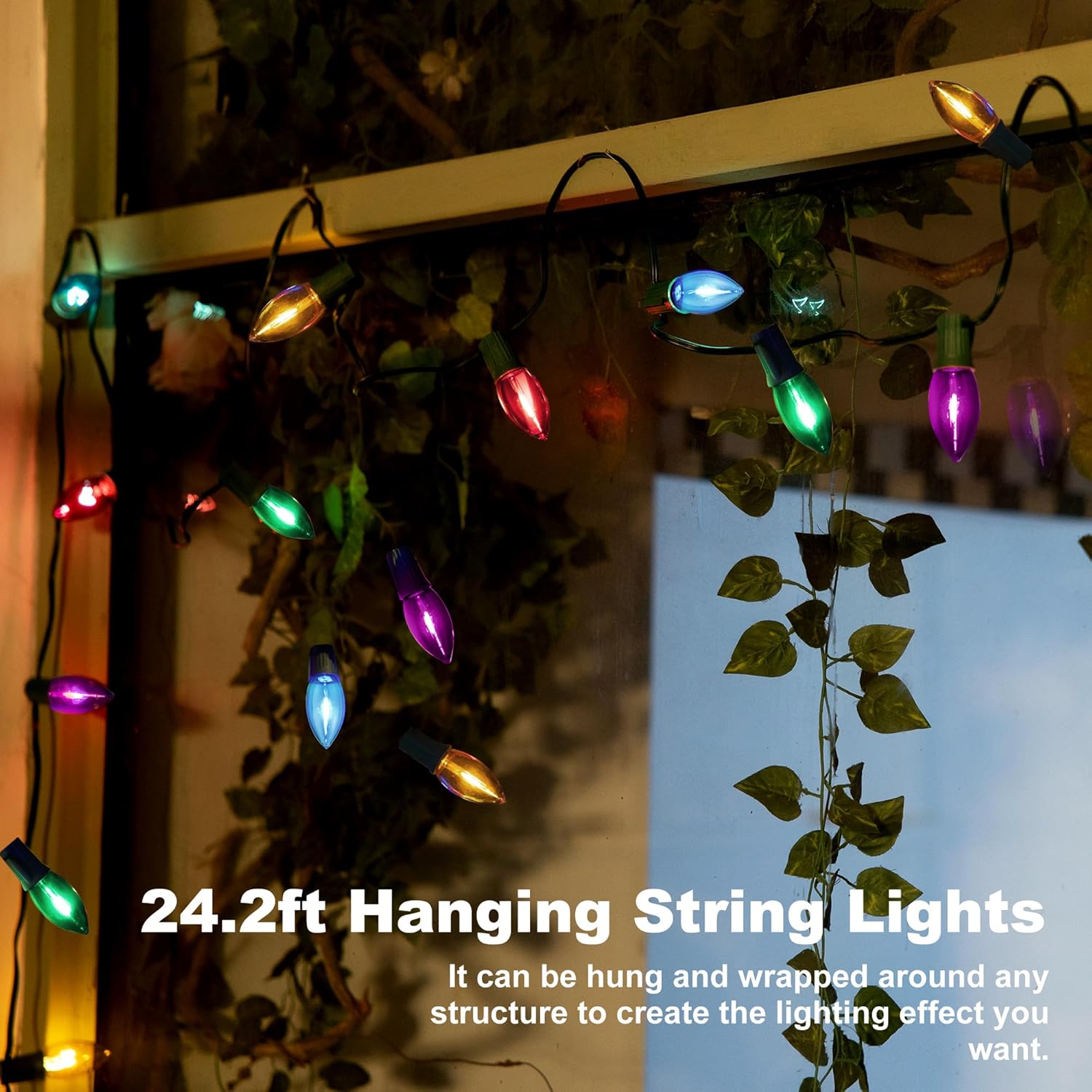 C9 LED Christmas Pathway Lights Outdoor, 24.2ft Multicolored LED Christmas Light with Stakes, Connectable 30 Sets Xmas Decoration Light Outside, Walkway String Light