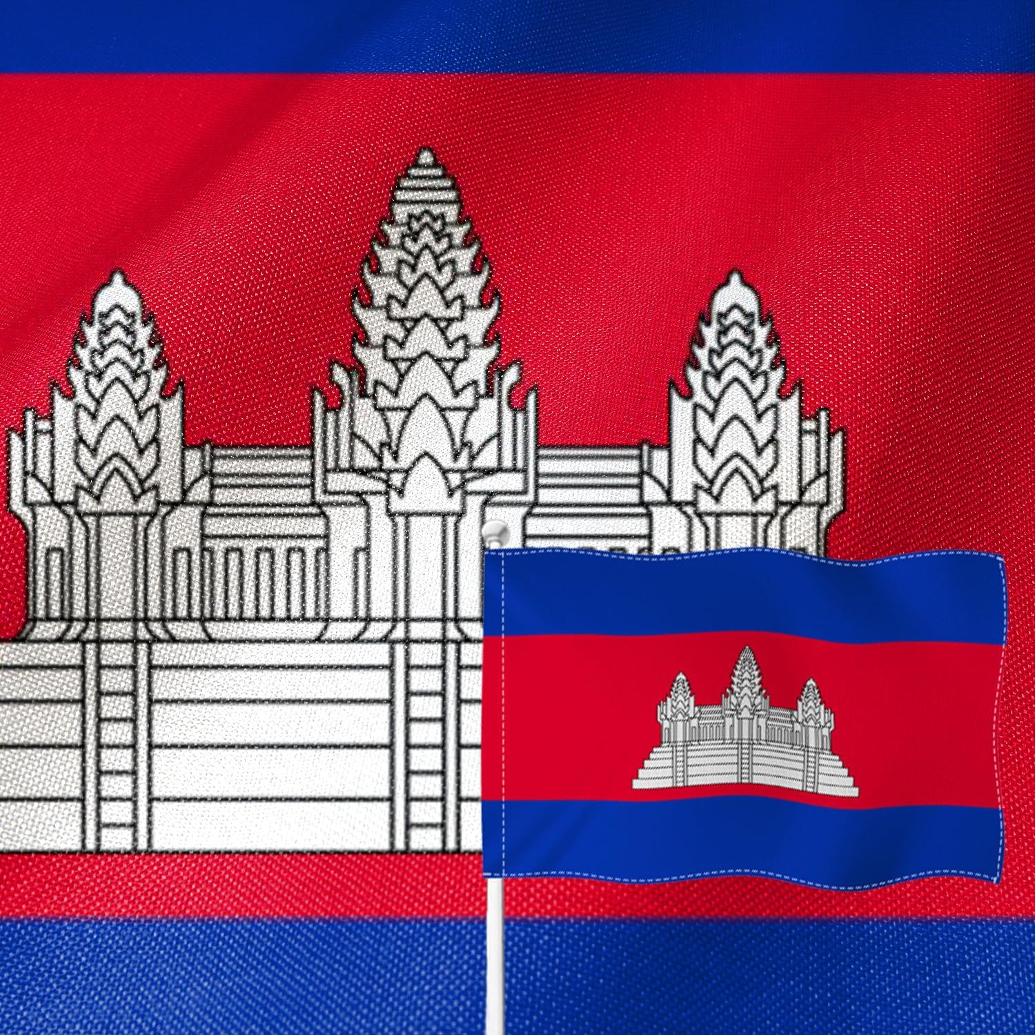 YongFoto カンボジア国旗 3x5フィート 両面黄麻布 カンボジア国家バナー 4面ステッチ 鮮やかな色 耐久性 紫外線 色あせ