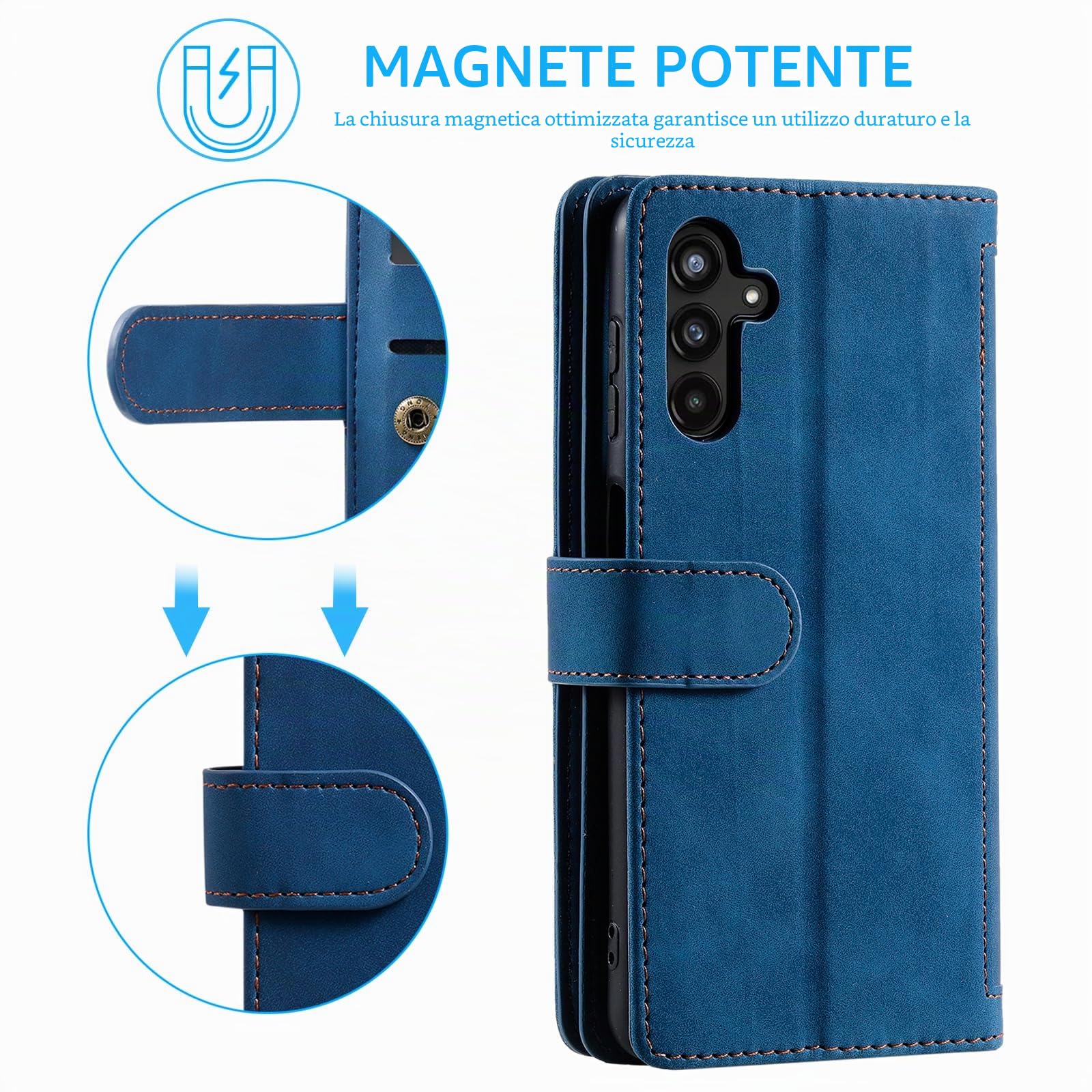 UEEBAI Custodia a portafoglio per Samsung Galaxy A34 5G, stile retrò, con 9 scomparti per carte di credito, tasca con cerniera, in pelle PU, chiusura magnetica, cavalletto con cinturino da polso,