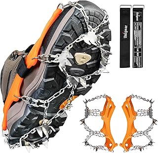 Unigear アイゼン 24本爪 チェーンスパイク 201ステンレス製 スノースパイク 軽量 凍結道路 登山 雪山 ハイキング トレッキング 通勤 穴釣り 磯釣り 沢登り 滑り止め 耐久性 収納袋付き 男女兼用