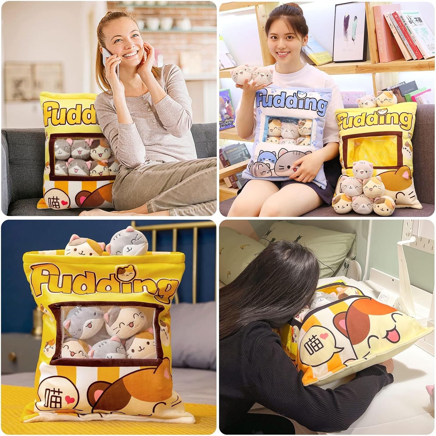 Plush Pillow Throw Pillow,Removable Fluffy Animal Dolls,Soft Animals Doll Toy,Gifts Plush Cotton Stuffed Animals Pillow for Home Decor,Sofa Chair Decorative Pillow,8 Cute Yellow Cat Pudding
