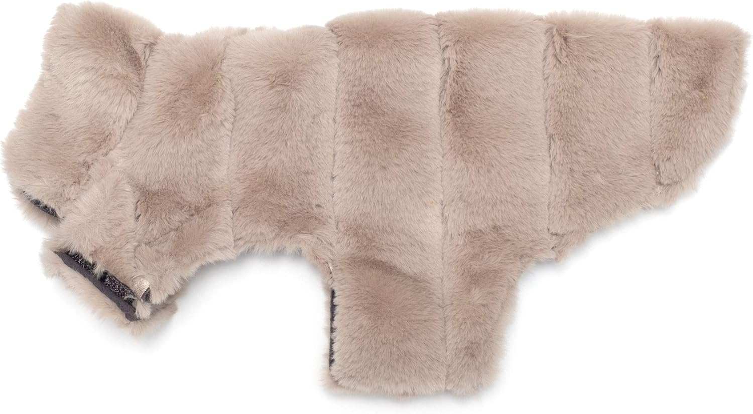 THE WORTHY DOG Faux Fur Dog Coat – Warm Fleece Lined Pet Jacket with Harness Hole, Beige, Large