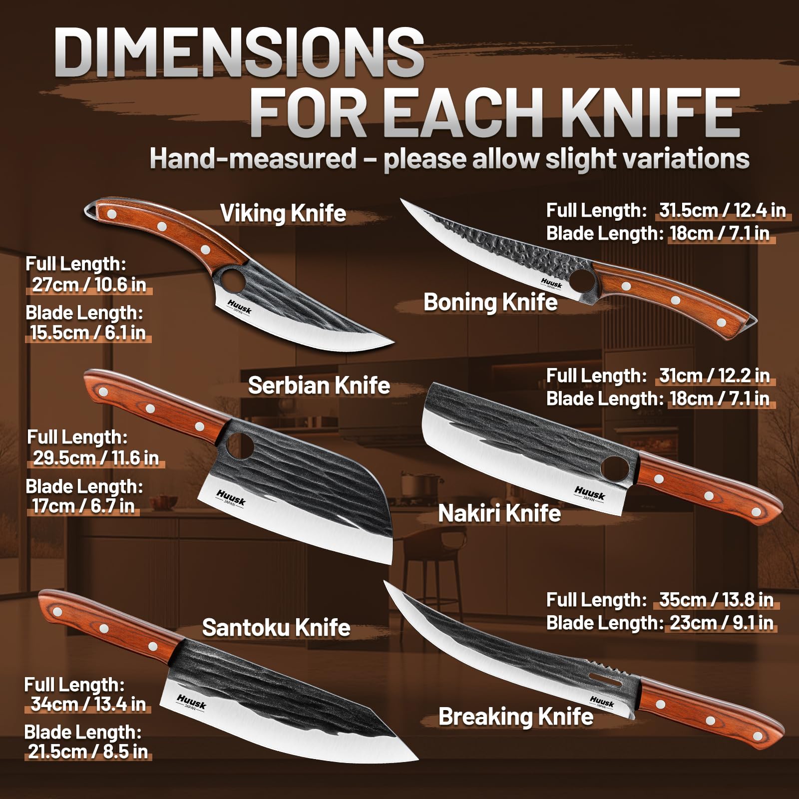 Huusk Serbian Chef Knife Set - 6 PCS Hand Forged Kitchen Knife Set with Bag — Amazon image 7