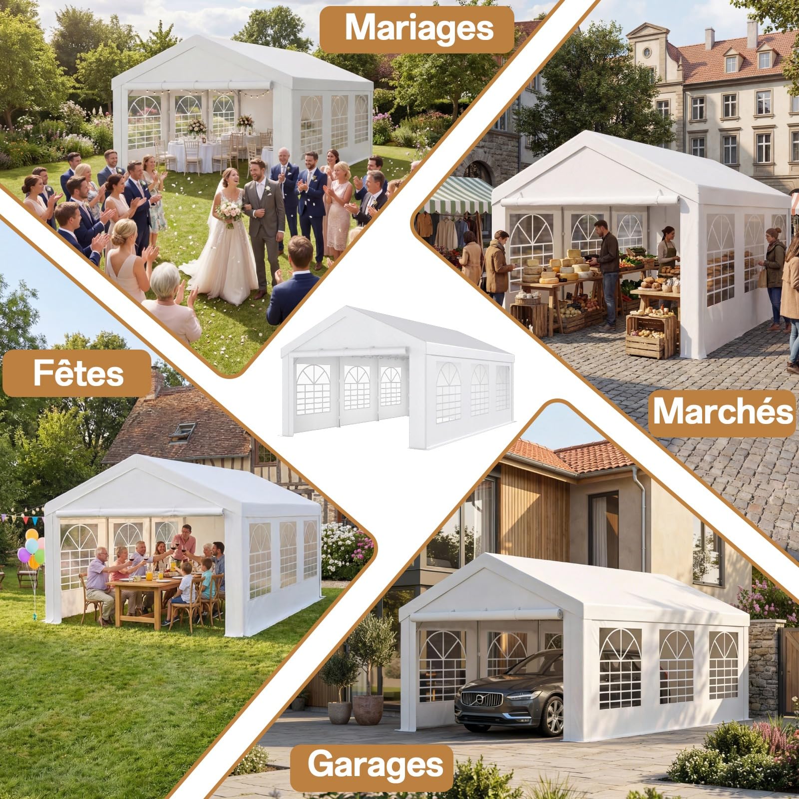 TRIUMPHKEY Tente de Reception 3x6,Barnum UV 50+,Tonnelle de Jardin Exterieur,Tonelle Tente pour Les Mariages, Les fêtes, Les rassemblements Blanc Construction en Acier galvanisé avec raccordement