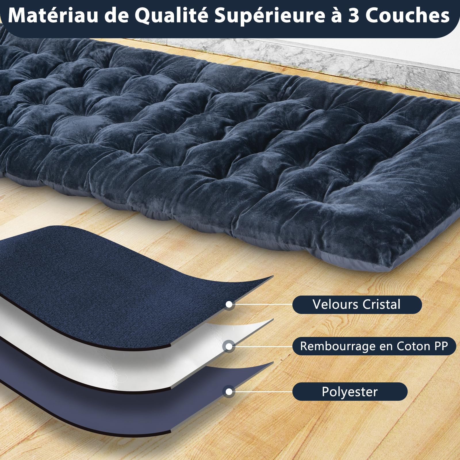 GYMAX Matelas de Lit de Camping 190 cm avec Velours Cristal Doux (Marine) | Matelas de Sommeil Respirant, Matelas de Lit de Camp Léger pour Randonnée, Camping, Voyages