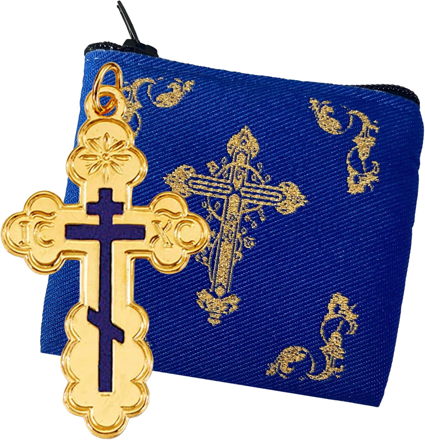 Needzo Orthodox St. Olga Cross Three Bar 925 Sterling Silver 24kt Gold Plate - Save US on The Back 1 1/4 Inch, Unisex, Comes With Tapestry Pouch