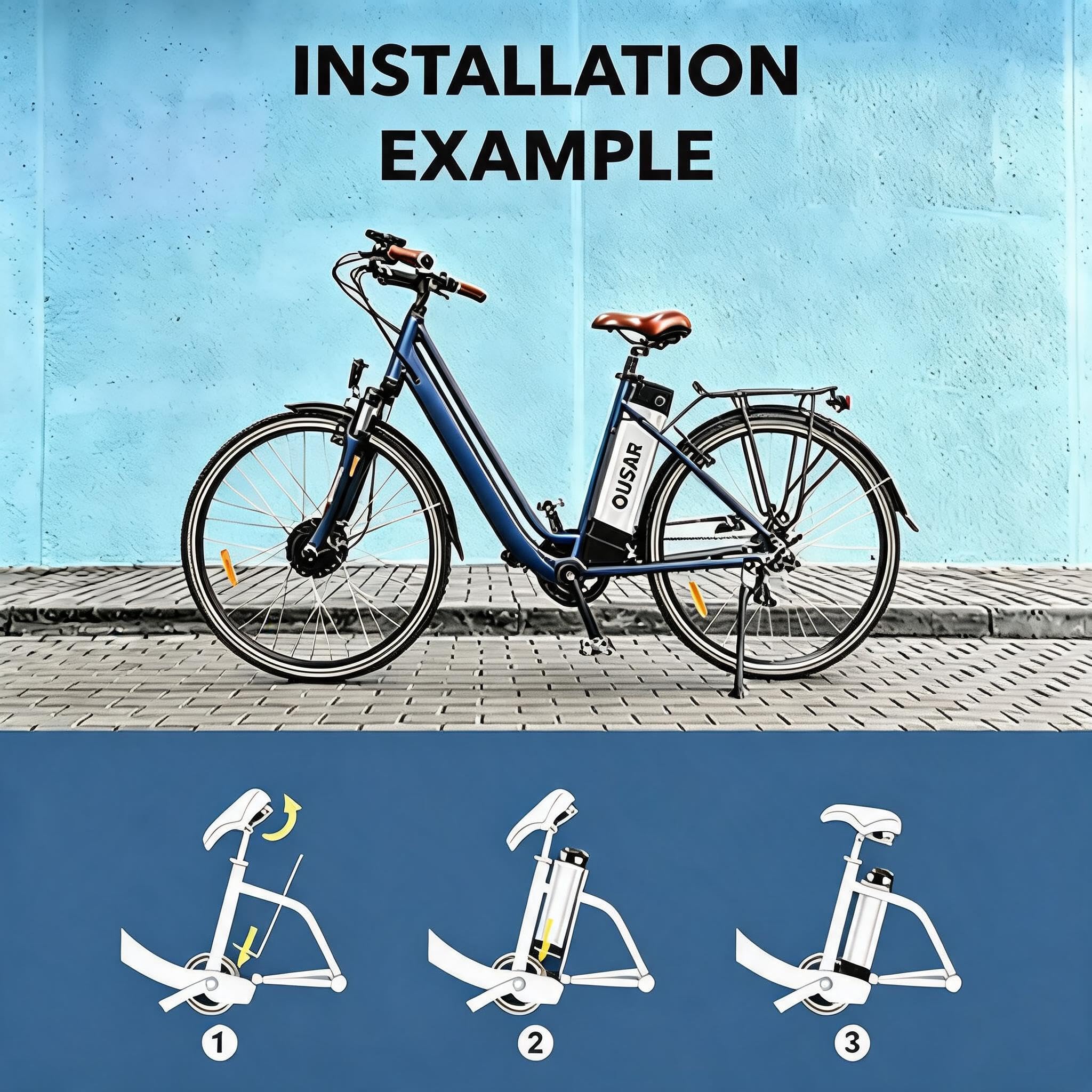 Batteria Bici Elettrica 48V, Batteria Per Bicicletta Elettrica, 15Ah al Litio con Caricatore 3A, Alloggio Sigillato Impermeabile, 4 Pin, per Uso Urbano e Bici Pieghevoli