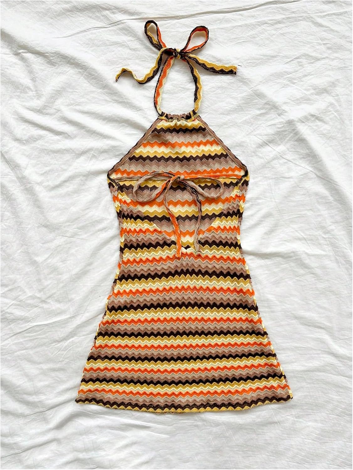 Verdusa Women's Boho 70s Cami Dress Striped Halter Backless Fitted Mini Dress - Image 2