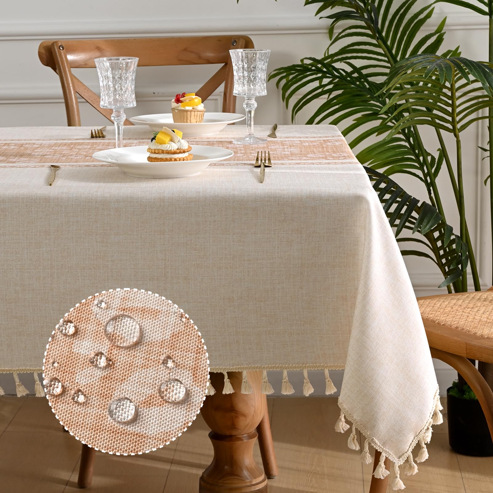 Tovaglia rettangolare in lino con nappe, tovaglia 140x220cm lavabile in lavatrice vintage per sala da pranzo soggiorno picnic ristorante caffè