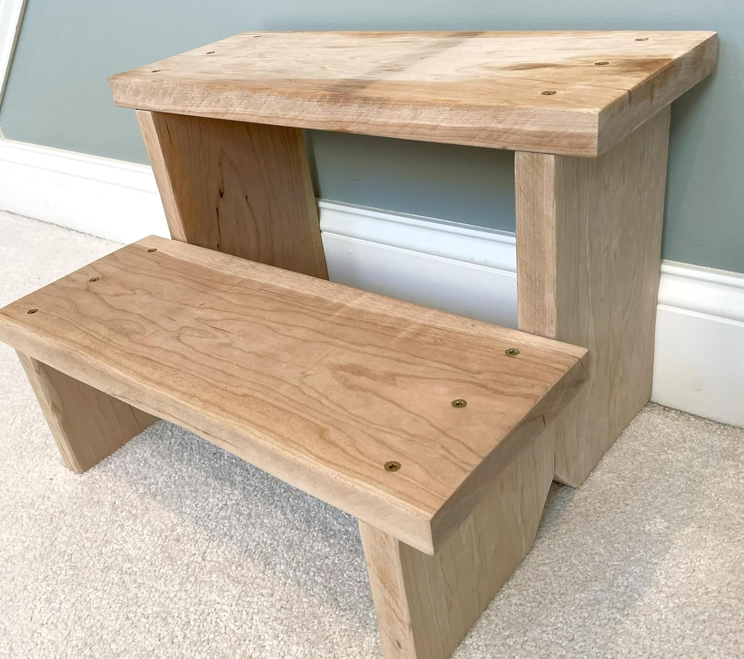 Classic Amish Reclaimed Wood Two-Step Stair/Step Stool. Natural, Rustic, Heavy Duty, Wide, Versatile. Indoor/Outdoor. Handmade in USA. 18 x 14 x 12”.