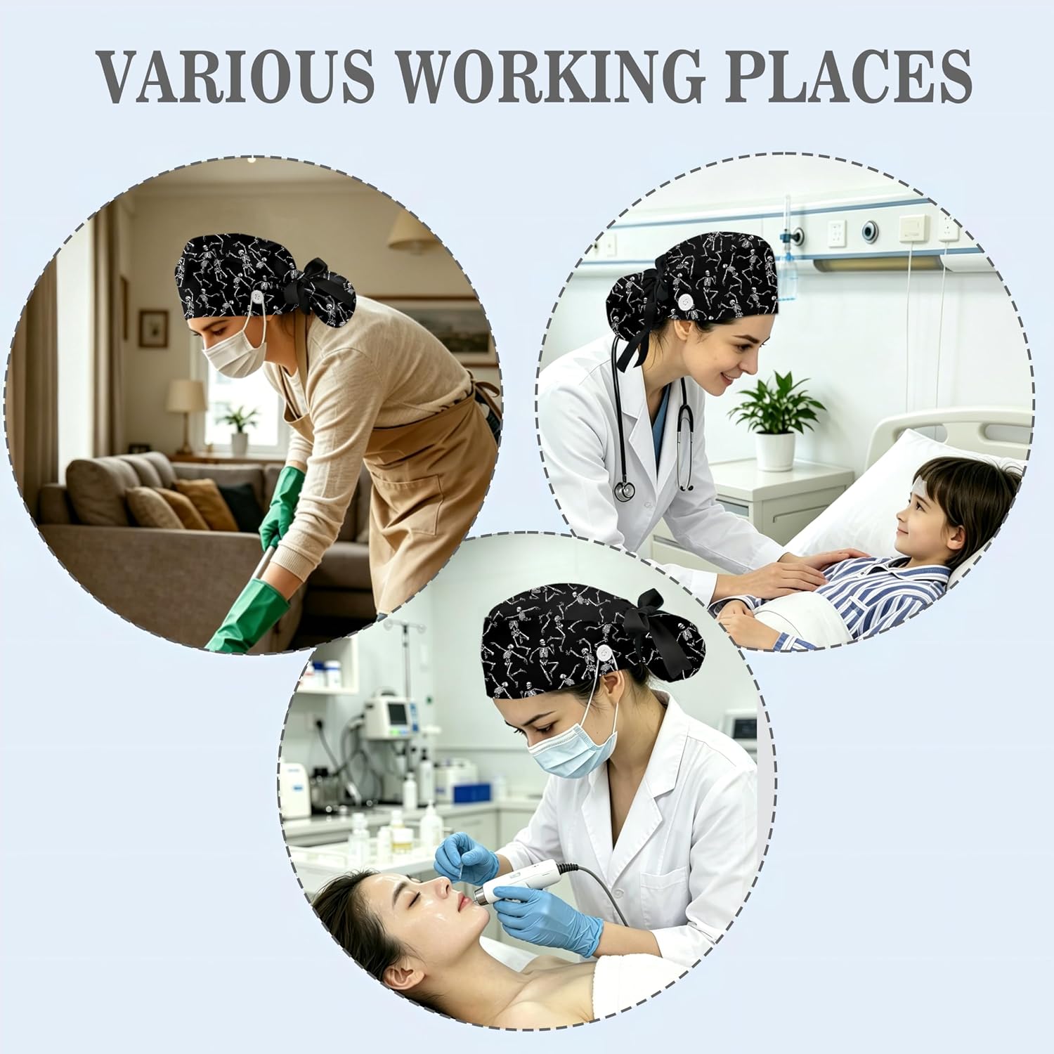 Ponytail Scrub Cap for Women - Surgical Caps with Breathable Fabric,Comes with a Matching Bow Scrunchie Hair Tie