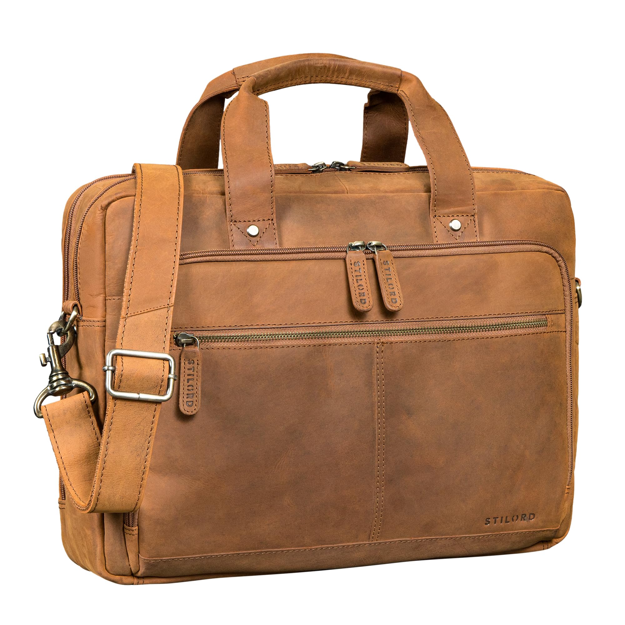 STILORD "Ronan Serviette Cuir Homme Grande Sacoche Ordinateur 16 Pouces Travail Besace Business - Cartable Enseignant A4 Porte Document avec Bandoulière Amovible Couleur:noir
