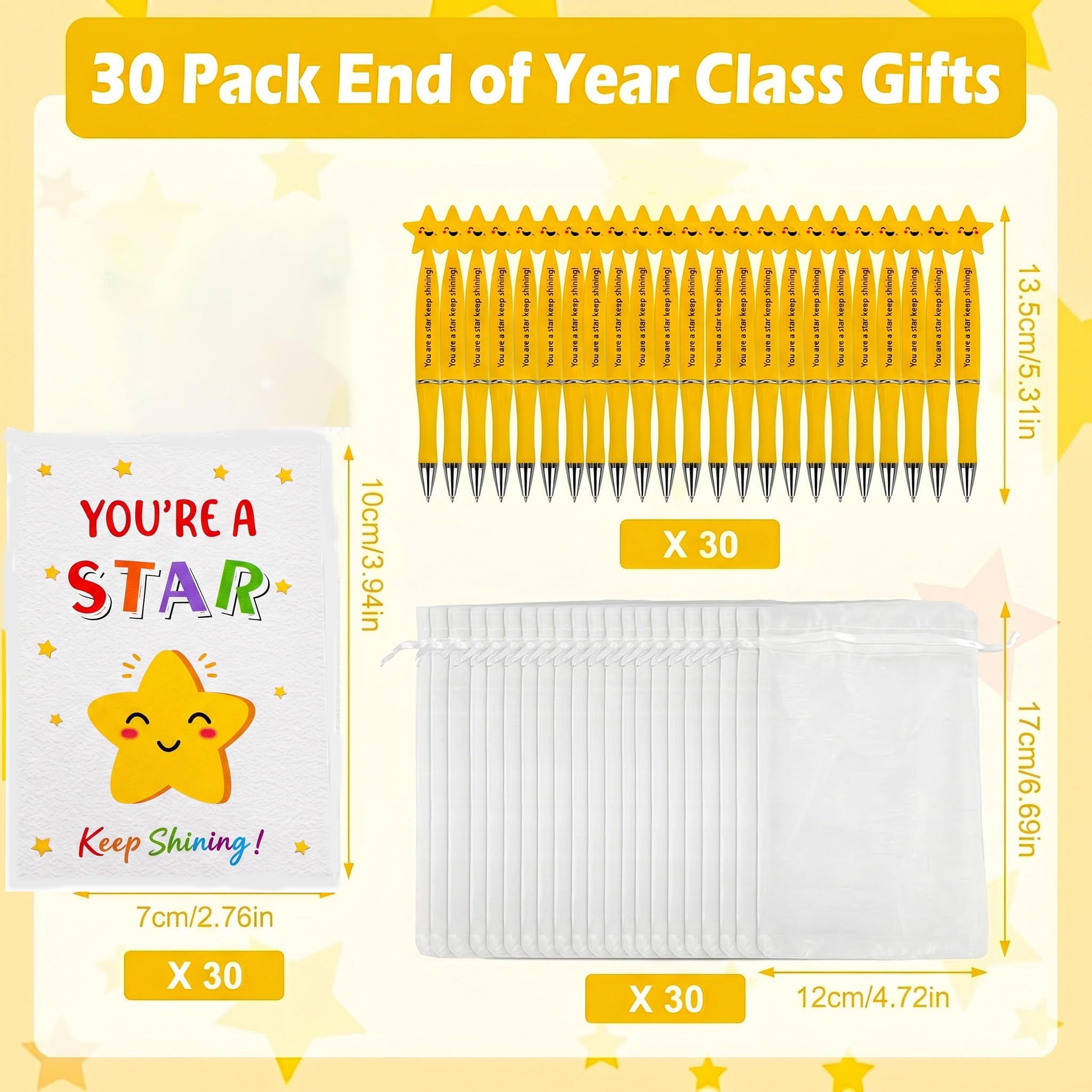 Paquete de 30 Regalos de Fin de Trimestre para Niños y Estudiantes, Regalos de Fin de Año para Clases de 30 Niños Lápices/Tarjetas Motivacionales para Alumnos/Bolsas de Regalo para el Último