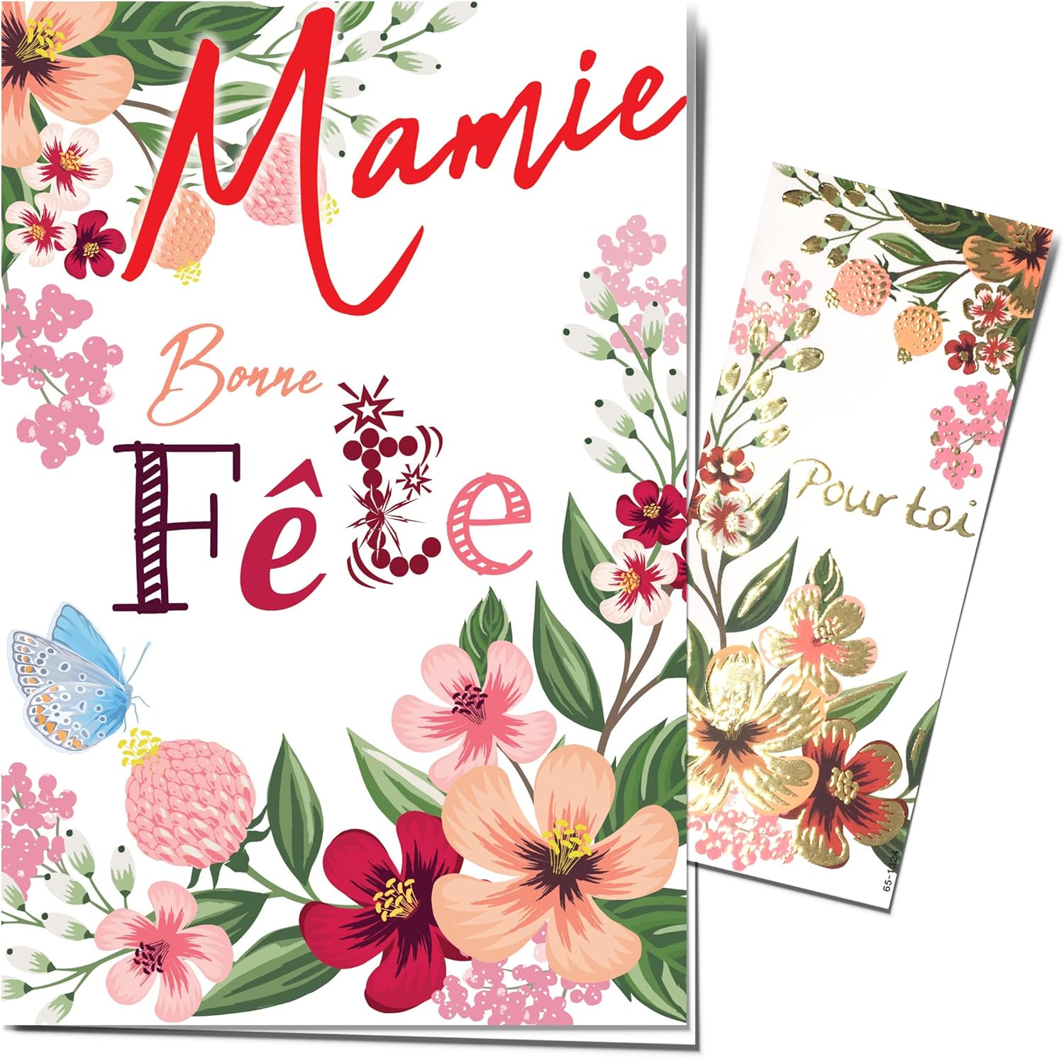 65-1324BFMamie Card with Bookmark in Shiny Gold for You Mamie Bonne Fête Grandma Memé Bonne Maman March Spring - Envelope Included - Made in France