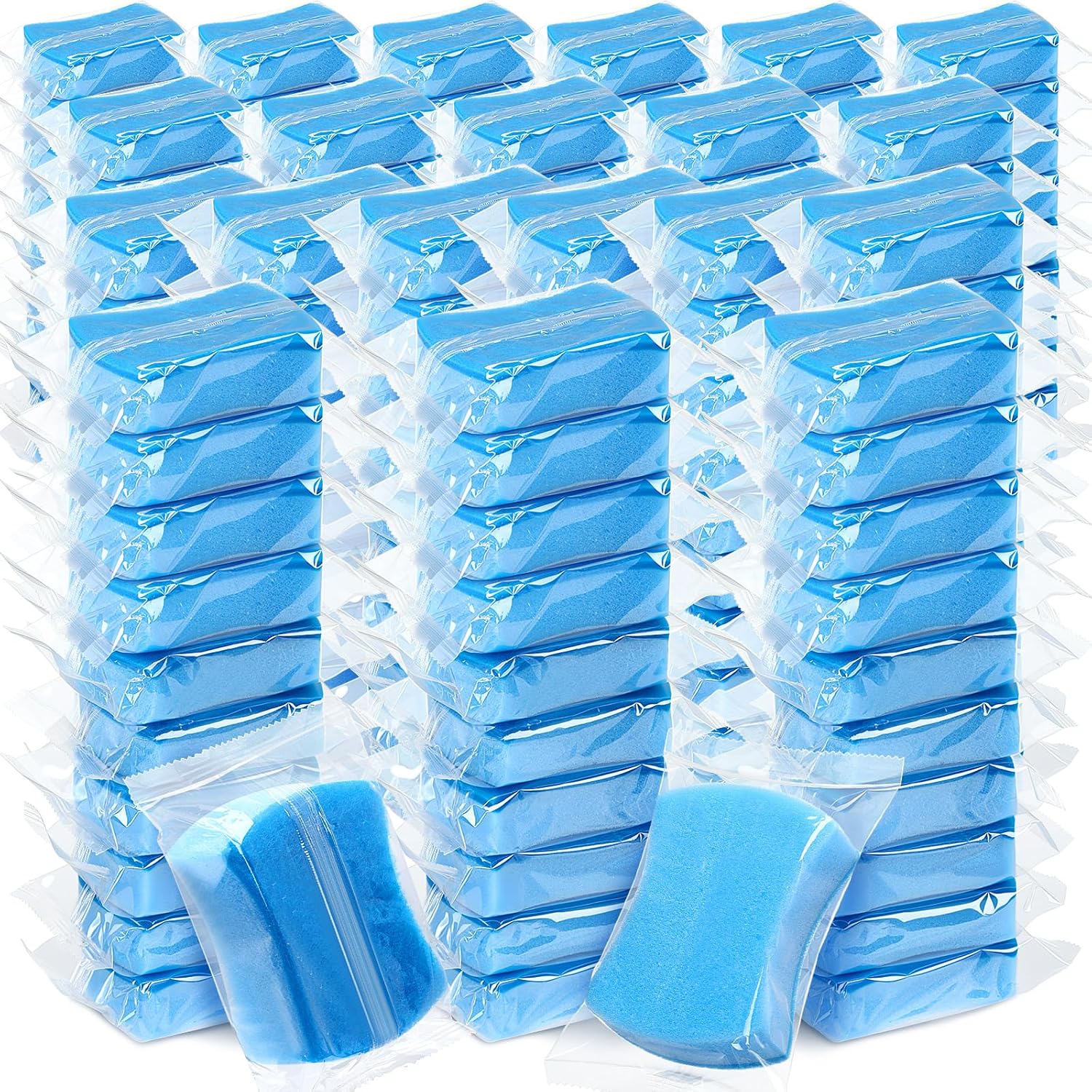 Tioncy 200 Pcs Individually Wrapped Sponges Bulk Dual-Sided Dishwashing Sponge Non-Scratch Scrub Sponges Dish Scrubber for Kitchen, Restaurant, Washing Dishes, Cleaning, Pots, Pans, Car, Bike